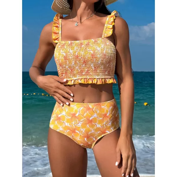 WDIRARA Women's Floral Print Tankini Set 2 Piece Ruffle Swimsuits Spaghetti Strap Bathing Suits