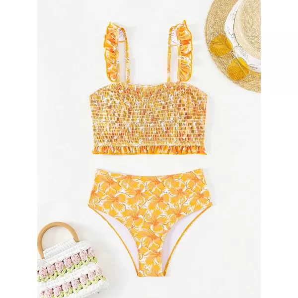 WDIRARA Women's Floral Print Tankini Set 2 Piece Ruffle Swimsuits Spaghetti Strap Bathing Suits