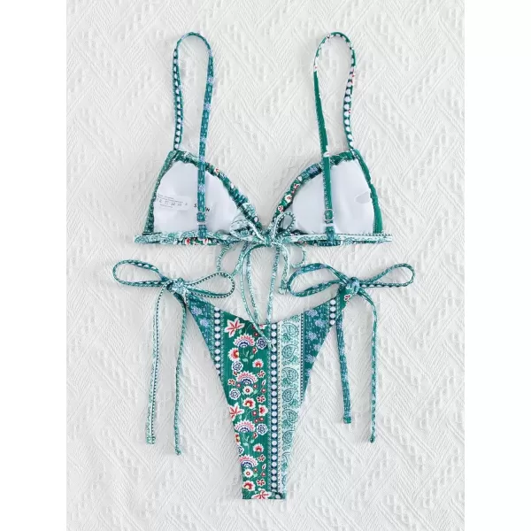 WDIRARA Women's Floral Print Tie Side Swimwear Straps Bikini Sets Swimsuits