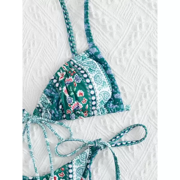 WDIRARA Women's Floral Print Tie Side Swimwear Straps Bikini Sets Swimsuits