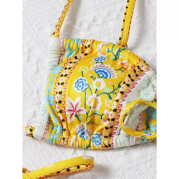 WDIRARA Women's Floral Print Tie Side Swimwear Straps Bikini Sets Swimsuits