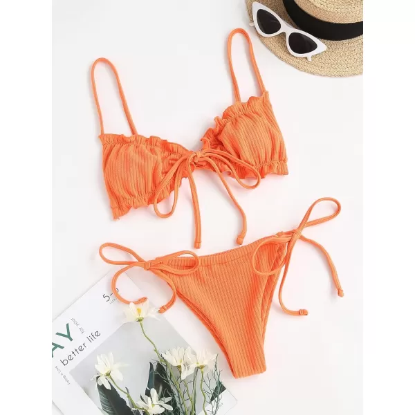 WDIRARA Women's Floral Print Tie Side Swimwear Straps Bikini Sets Swimsuits