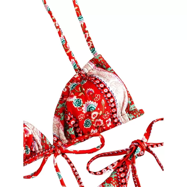 WDIRARA Women's Floral Print Tie Side Swimwear Straps Bikini Sets Swimsuits