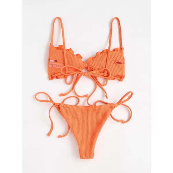 WDIRARA Women's Floral Print Tie Side Swimwear Straps Bikini Sets Swimsuits