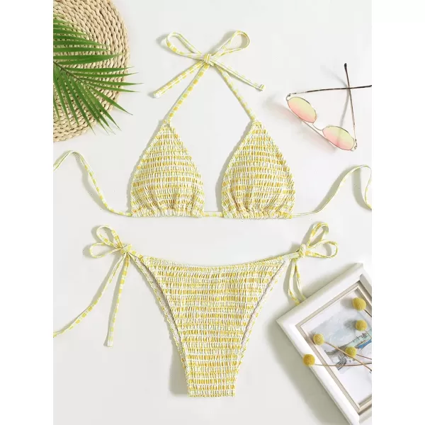 WDIRARA Women's Floral Print Tie Side Swimwear Straps Bikini Sets Swimsuits