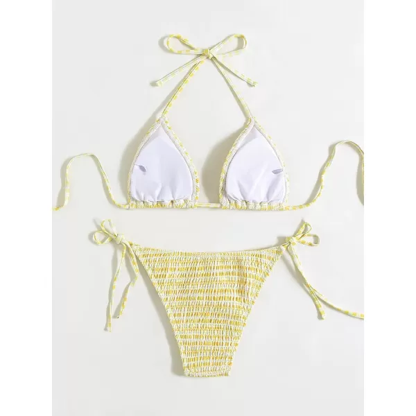 WDIRARA Women's Floral Print Tie Side Swimwear Straps Bikini Sets Swimsuits