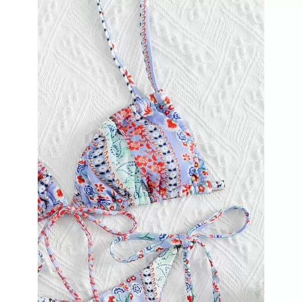 WDIRARA Women's Floral Print Tie Side Swimwear Straps Bikini Sets Swimsuits