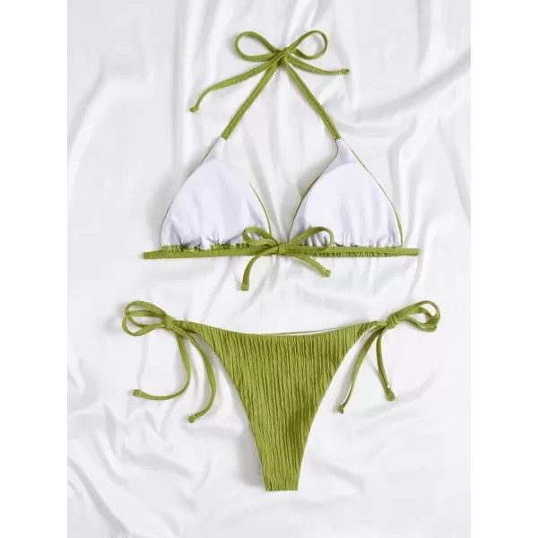 WDIRARA Women's Floral Print Tie Side Swimwear Straps Bikini Sets Swimsuits
