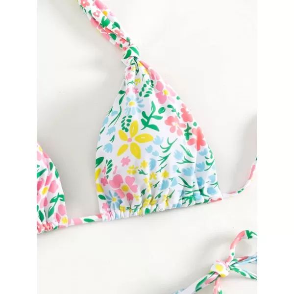 WDIRARA Women's Floral Print Tie Side Swimwear Straps Bikini Sets Swimsuits