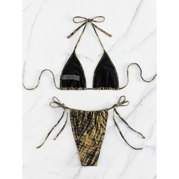 WDIRARA Women's Floral Print Tie Side Swimwear Straps Bikini Sets Swimsuits