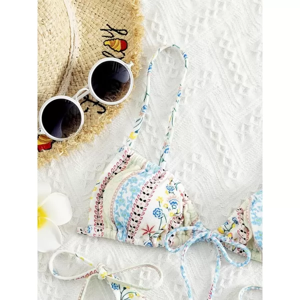 WDIRARA Women's Floral Print Tie Side Swimwear Straps Bikini Sets Swimsuits