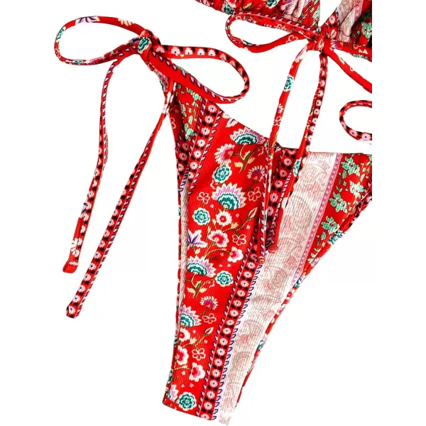 WDIRARA Women's Floral Print Tie Side Swimwear Straps Bikini Sets Swimsuits