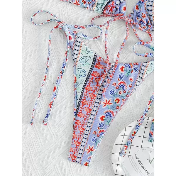 WDIRARA Women's Floral Print Tie Side Swimwear Straps Bikini Sets Swimsuits