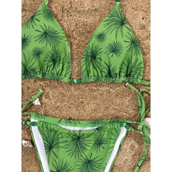 WDIRARA Women's Floral Print Tie Side Swimwear Straps Bikini Sets Swimsuits