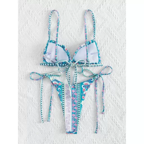 WDIRARA Women's Floral Print Tie Side Swimwear Straps Bikini Sets Swimsuits