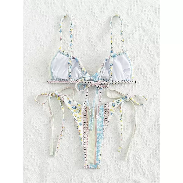 WDIRARA Women's Floral Print Tie Side Swimwear Straps Bikini Sets Swimsuits