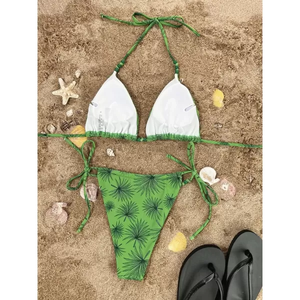 WDIRARA Women's Floral Print Tie Side Swimwear Straps Bikini Sets Swimsuits