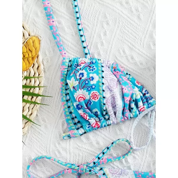 WDIRARA Women's Floral Print Tie Side Swimwear Straps Bikini Sets Swimsuits