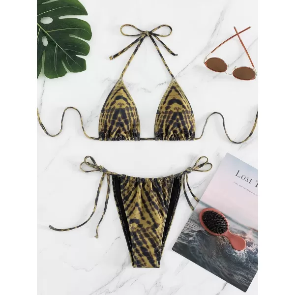 WDIRARA Women's Floral Print Tie Side Swimwear Straps Bikini Sets Swimsuits