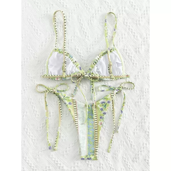 WDIRARA Women's Floral Print Tie Side Swimwear Straps Bikini Sets Swimsuits