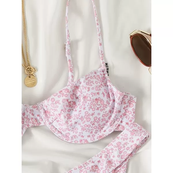WDIRARA Women's Floral Print Underwire Bikini Swimsuit 2 Piece Bathing Suits Swimwear