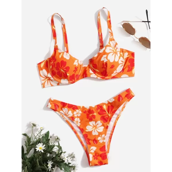WDIRARA Women's Floral Print Underwire Bikini Swimsuit 2 Piece Bathing Suits Swimwear
