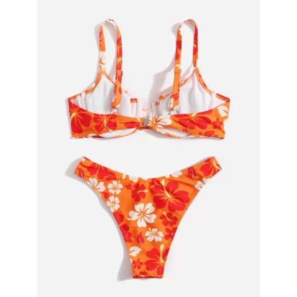 WDIRARA Women's Floral Print Underwire Bikini Swimsuit 2 Piece Bathing Suits Swimwear