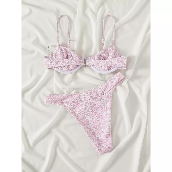 WDIRARA Women's Floral Print Underwire Bikini Swimsuit 2 Piece Bathing Suits Swimwear