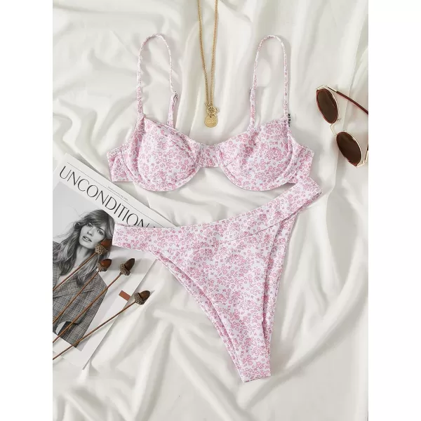 WDIRARA Women's Floral Print Underwire Bikini Swimsuit 2 Piece Bathing Suits Swimwear