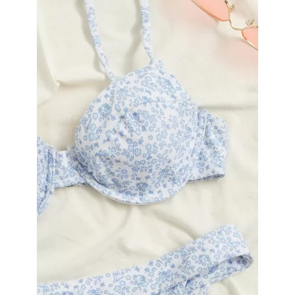 WDIRARA Women's Floral Print Underwire Bikini Swimsuit 2 Piece Bathing Suits Swimwear