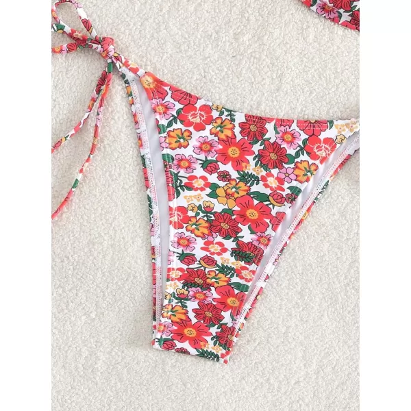 WDIRARA Women's Floral Print Underwired Tie Side 2 Piece Bikini Set Cute Swimsuit