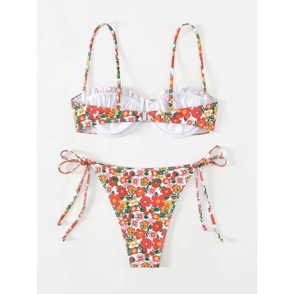 WDIRARA Women's Floral Print Underwired Tie Side 2 Piece Bikini Set Cute Swimsuit