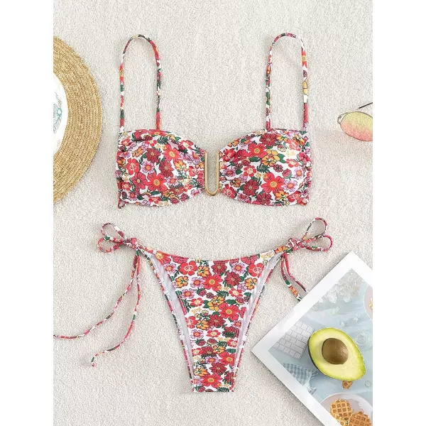 WDIRARA Women's Floral Print Underwired Tie Side 2 Piece Bikini Set Cute Swimsuit
