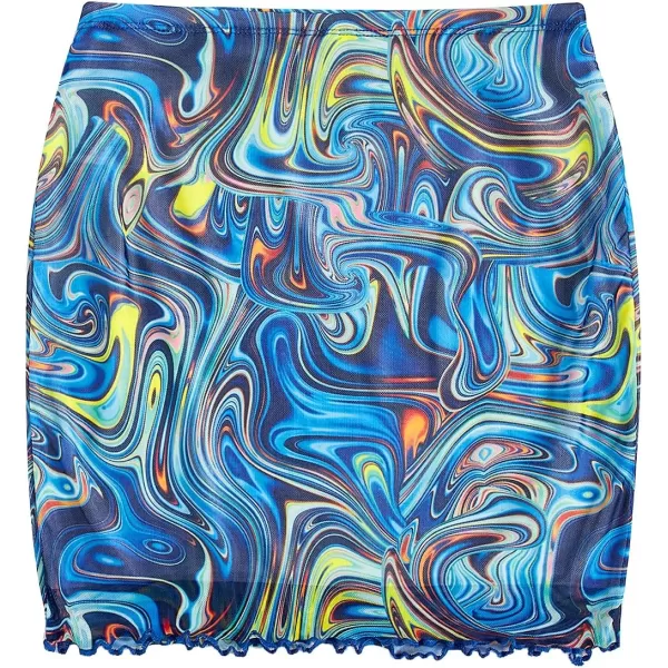 WDIRARA Women's Floral Printed Bodycon Stretch High Waist A Line Elastic Casual Mini Skirt