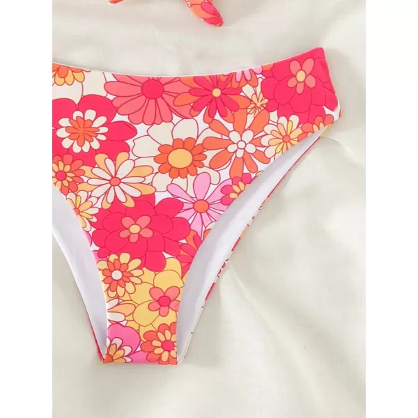 WDIRARA Women's Floral Strapless Bikini 2 Piece High Waisted Bandeau Bathing Suit