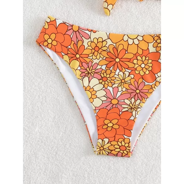 WDIRARA Women's Floral Strapless Bikini 2 Piece High Waisted Bandeau Bathing Suit