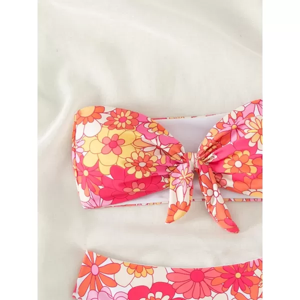 WDIRARA Women's Floral Strapless Bikini 2 Piece High Waisted Bandeau Bathing Suit