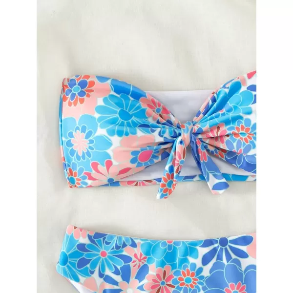 WDIRARA Women's Floral Strapless Bikini 2 Piece High Waisted Bandeau Bathing Suit