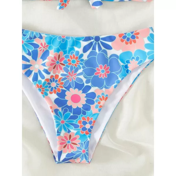 WDIRARA Women's Floral Strapless Bikini 2 Piece High Waisted Bandeau Bathing Suit