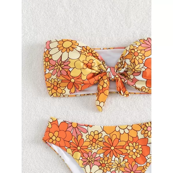 WDIRARA Women's Floral Strapless Bikini 2 Piece High Waisted Bandeau Bathing Suit