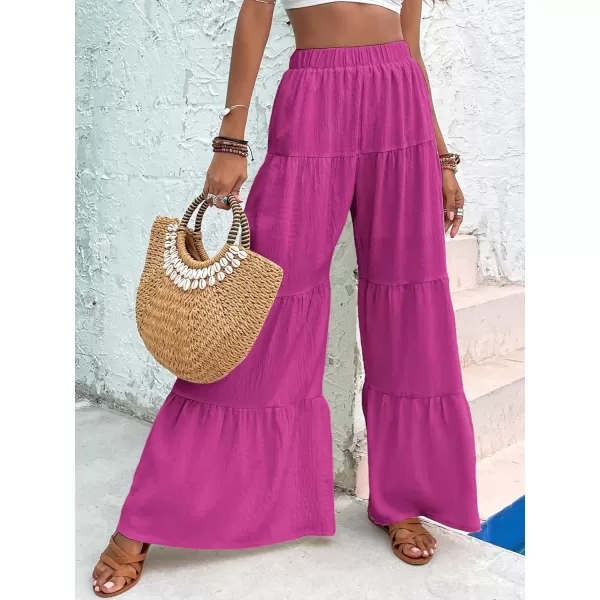 WDIRARA Women's Flowy Boho Elastic High Waist Ruffle Hem Wide Leg Beach Loose Palazzo Pants