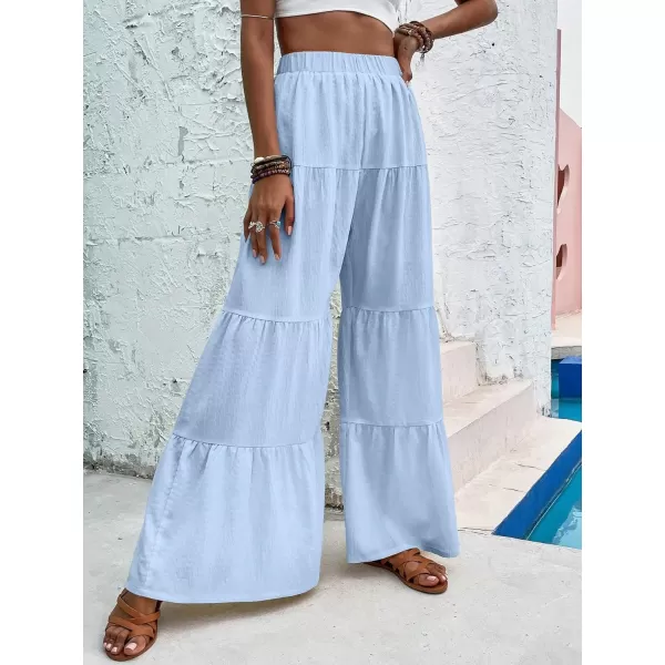 WDIRARA Women's Flowy Boho Elastic High Waist Ruffle Hem Wide Leg Beach Loose Palazzo Pants