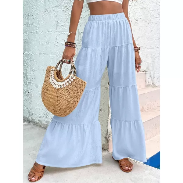 WDIRARA Women's Flowy Boho Elastic High Waist Ruffle Hem Wide Leg Beach Loose Palazzo Pants