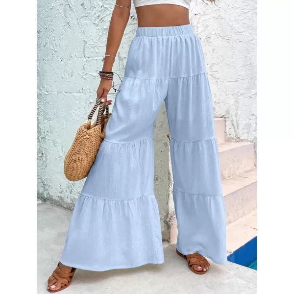 WDIRARA Women's Flowy Boho Elastic High Waist Ruffle Hem Wide Leg Beach Loose Palazzo Pants