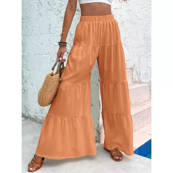 WDIRARA Women's Flowy Boho Elastic High Waist Ruffle Hem Wide Leg Beach Loose Palazzo Pants