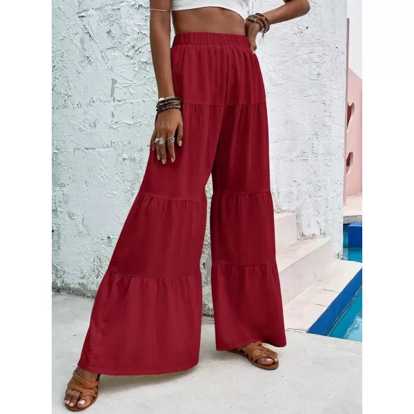 WDIRARA Women's Flowy Boho Elastic High Waist Ruffle Hem Wide Leg Beach Loose Palazzo Pants