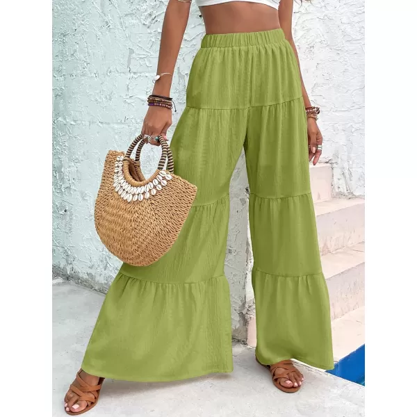 WDIRARA Women's Flowy Boho Elastic High Waist Ruffle Hem Wide Leg Beach Loose Palazzo Pants
