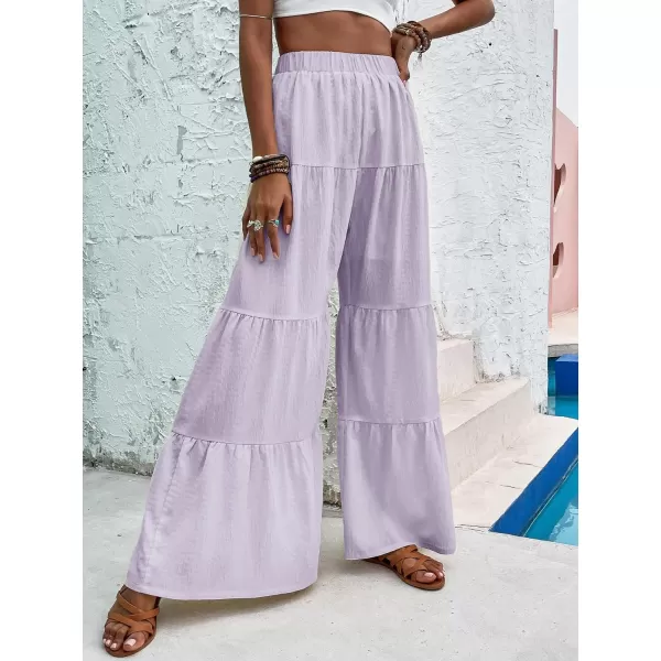 WDIRARA Women's Flowy Boho Elastic High Waist Ruffle Hem Wide Leg Beach Loose Palazzo Pants