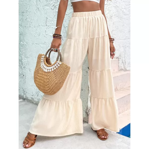 WDIRARA Women's Flowy Boho Elastic High Waist Ruffle Hem Wide Leg Beach Loose Palazzo Pants