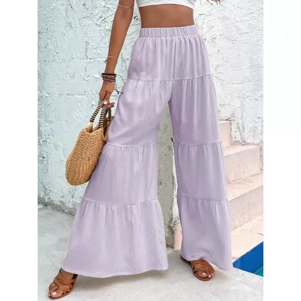 WDIRARA Women's Flowy Boho Elastic High Waist Ruffle Hem Wide Leg Beach Loose Palazzo Pants